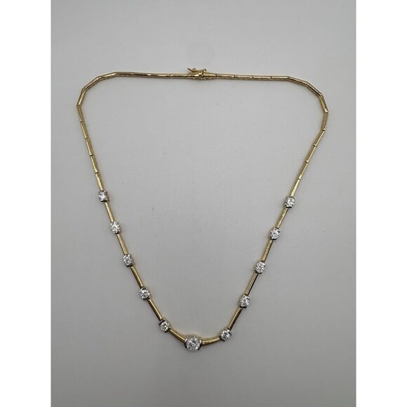 Gold Plated 925 Sterling Silver Chain Necklace CZ Stone Formal Bridal Prom 18.1g - Picture 2 of 6